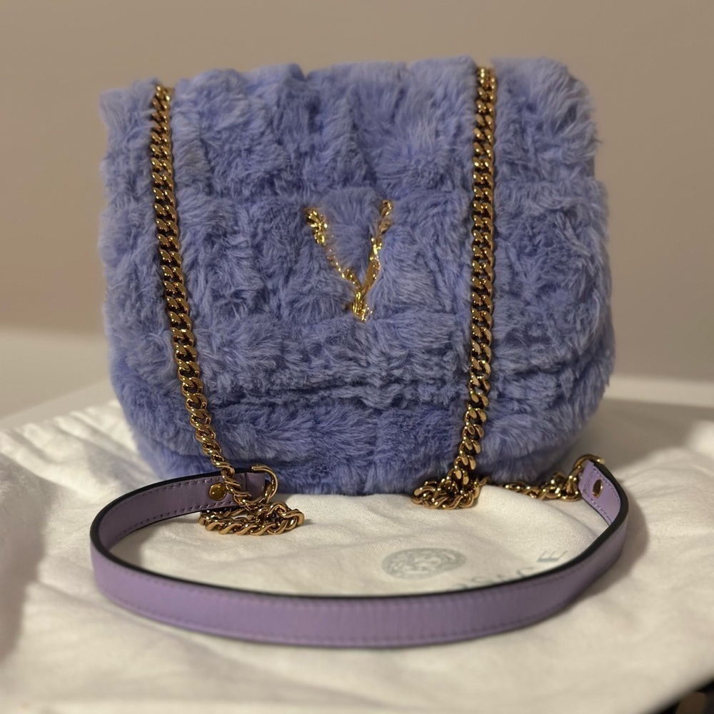 Versace Purple Faux-Fur Virtus Shoulder Bag